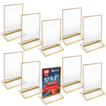 Azar Displays Gold Double-Sided Clear Acrylic Frames with Accent Trim 5 W x 7 H, 10PK 152799-GLD-10PK